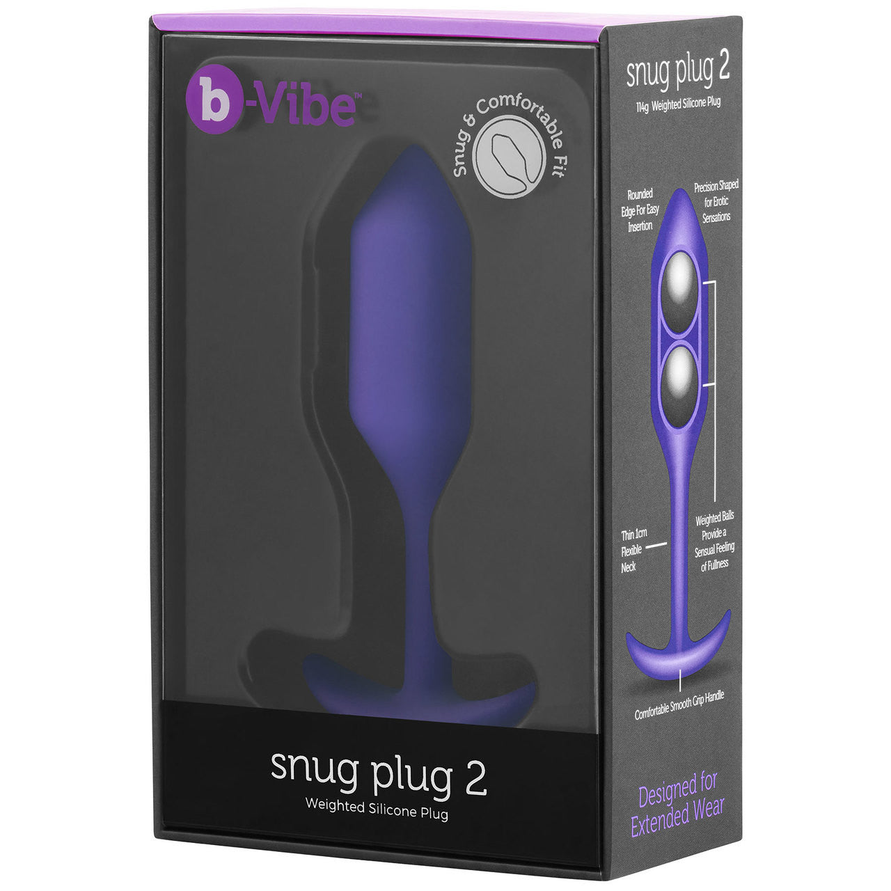 b-Vibe Snug Plug 2 Medium Silicone Weighted Butt Plug - Purple