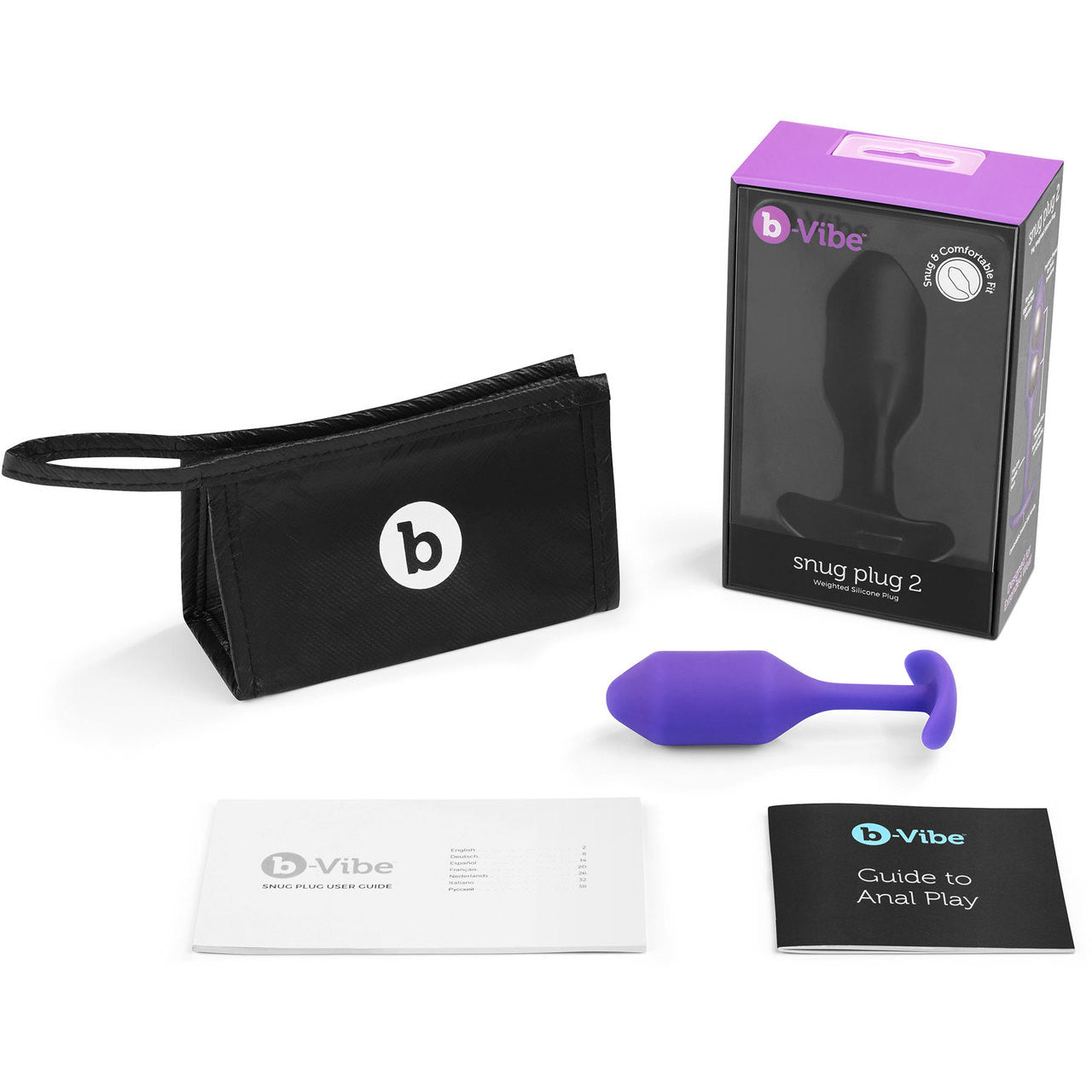 b-Vibe Snug Plug 2 Medium Silicone Weighted Butt Plug - Purple