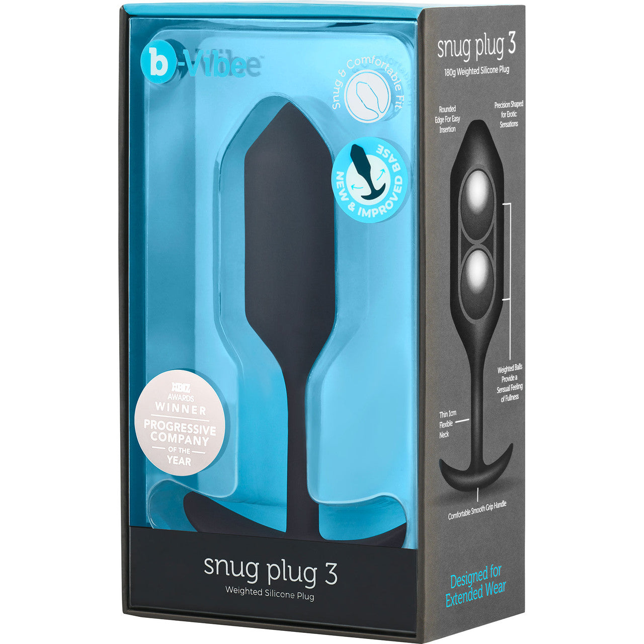 b-Vibe Snug Plug 3 Large Silicone Weighted Butt Plug - Black