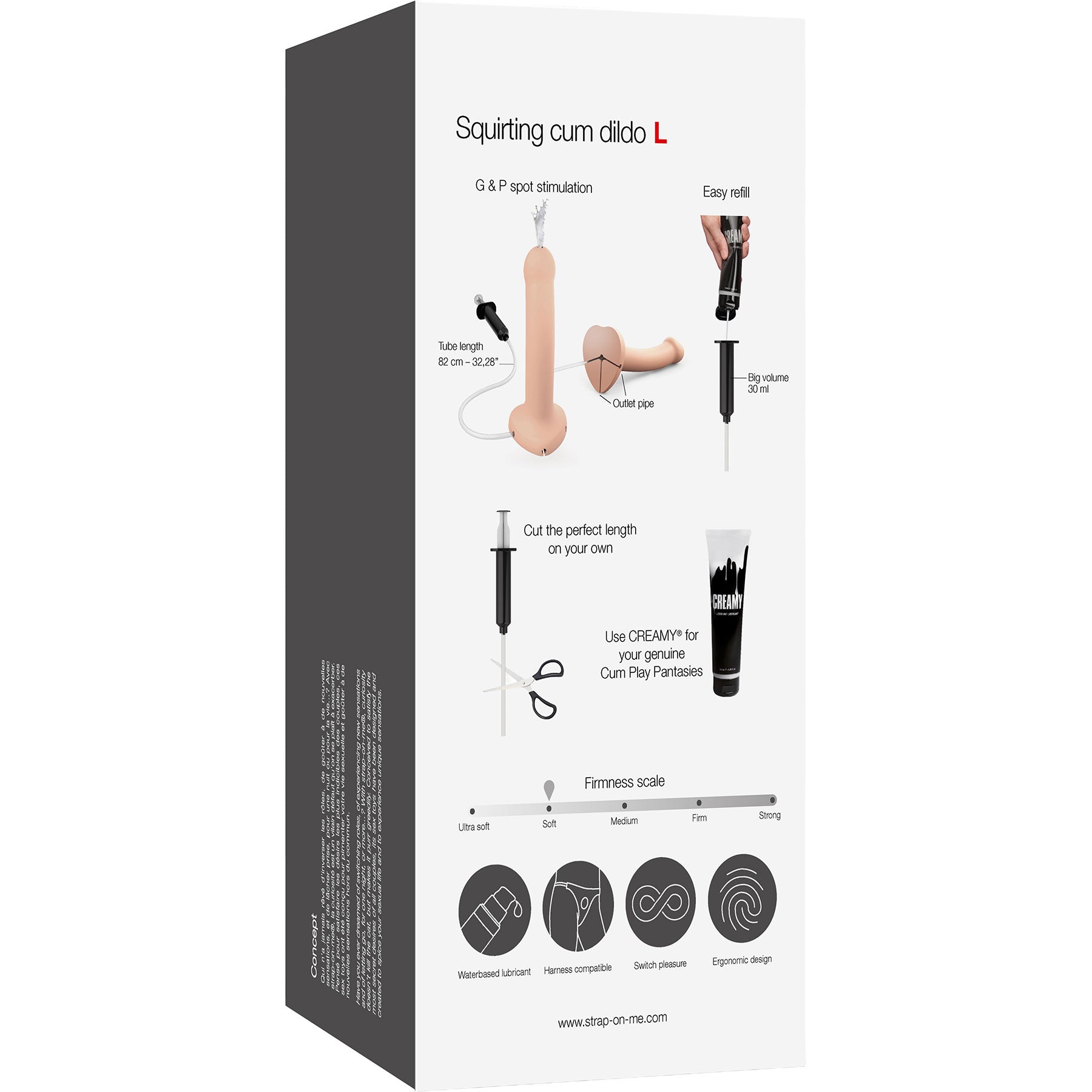Strap-on-Me Squirting Harness Compatible Silicone Dildo - Large Box Back