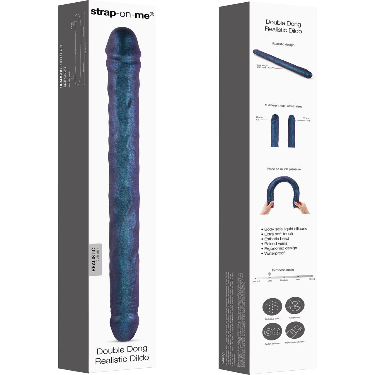 Strap-on-Me Double Dong Realistic Silicone Double Dildo - Metallic Blue