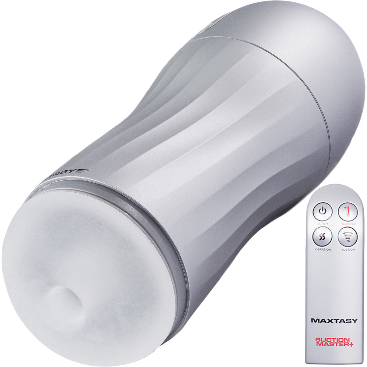 Maxtasy Suction Master+ Rechargeable Warming & Vibrating Penis Masturbator With Remote - Clear