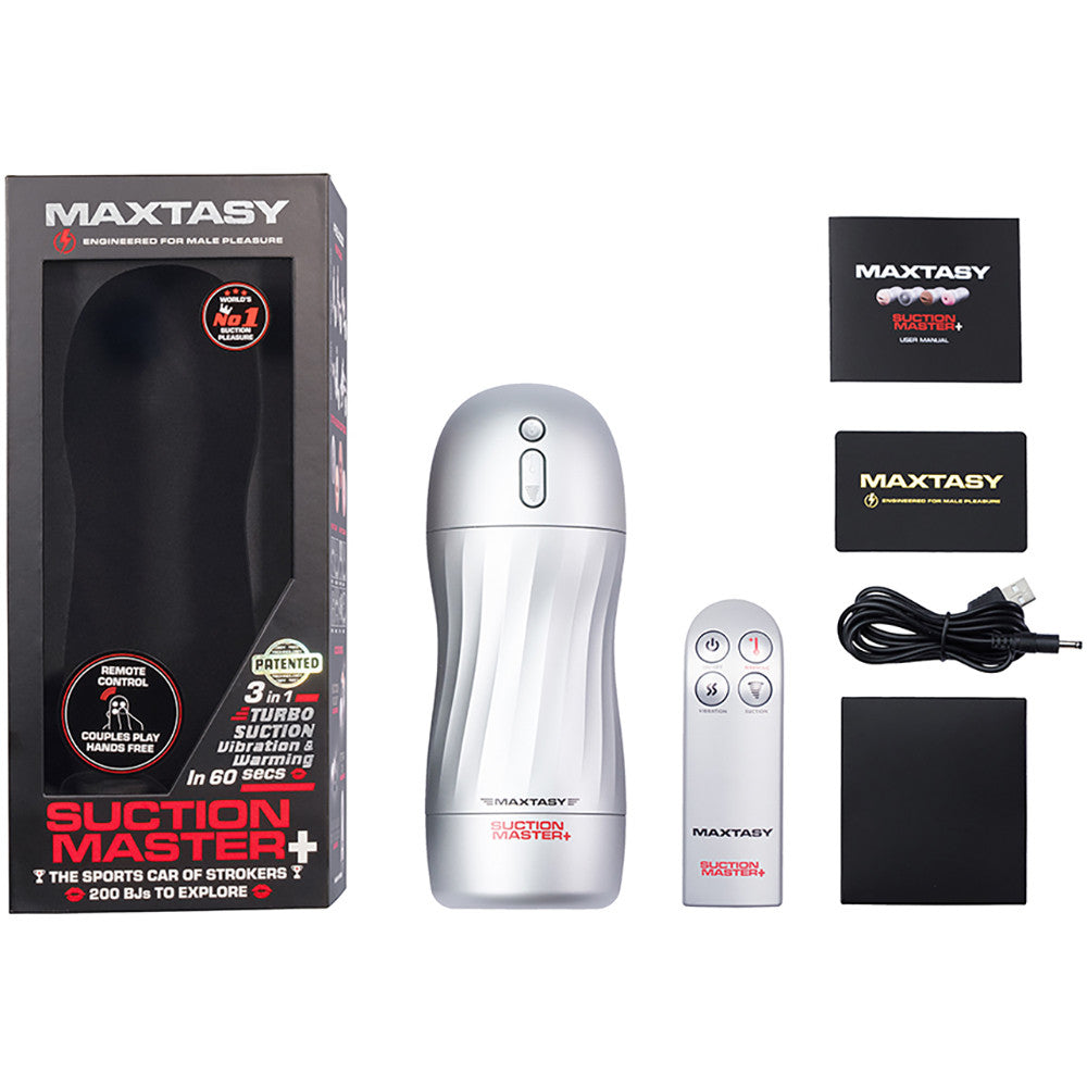 Maxtasy Suction Master+ Rechargeable Warming & Vibrating Penis Masturbator With Remote - Vanilla