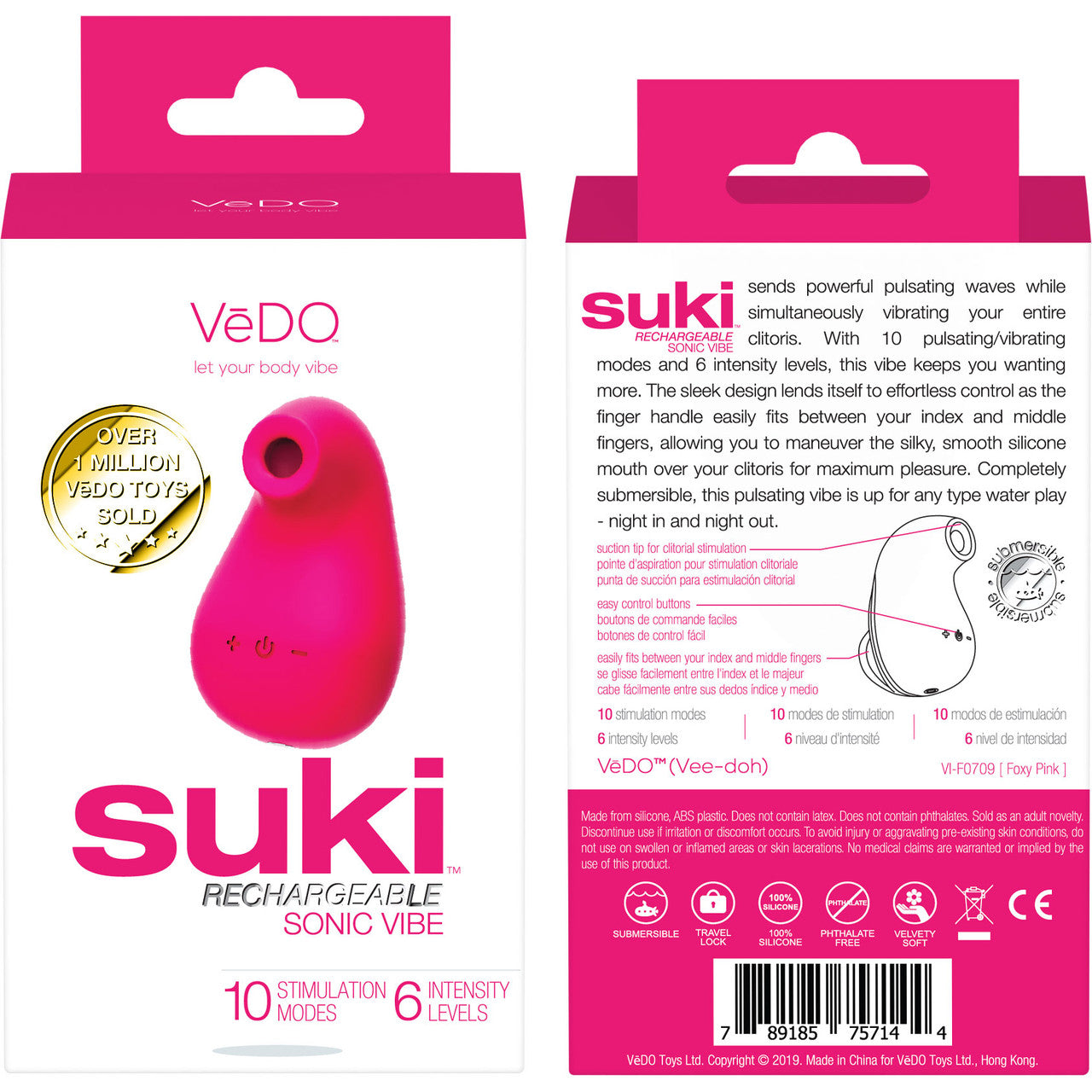 SUKI Rechargeable Sonic Silicone Clitoral Pulsating Vibrator by VeDO - Foxy Pink