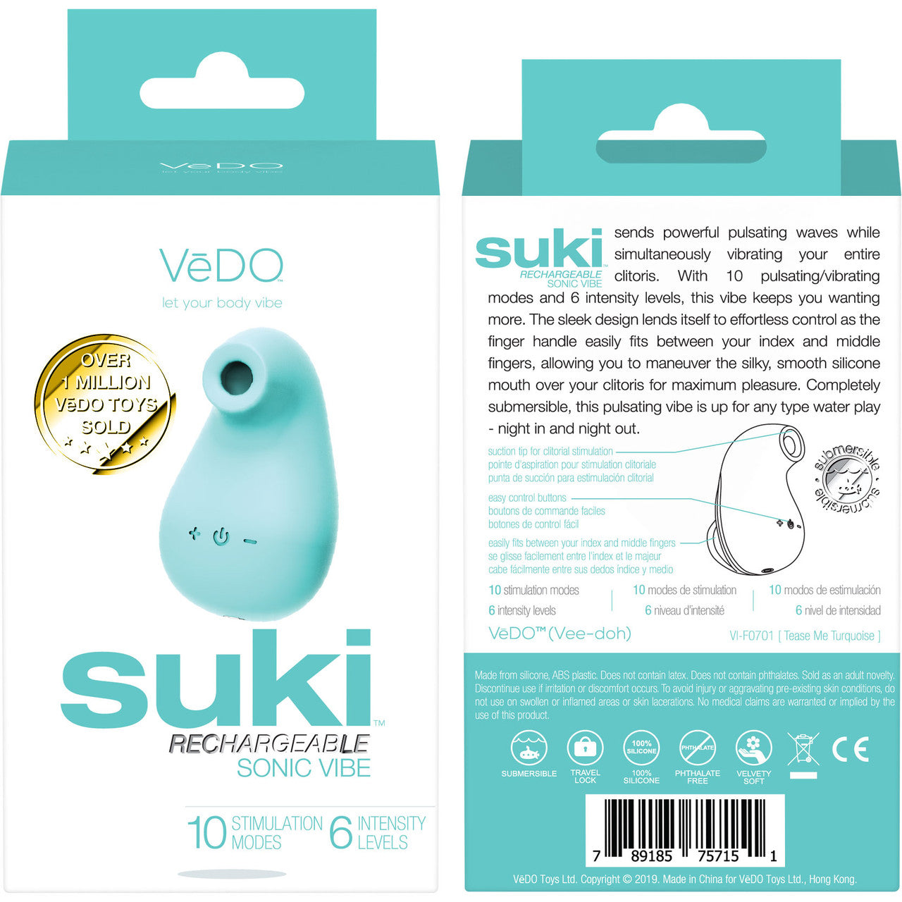 SUKI Rechargeable Sonic Silicone Clitoral Pulsating Vibrator by VeDO - Tease Me Turquoise