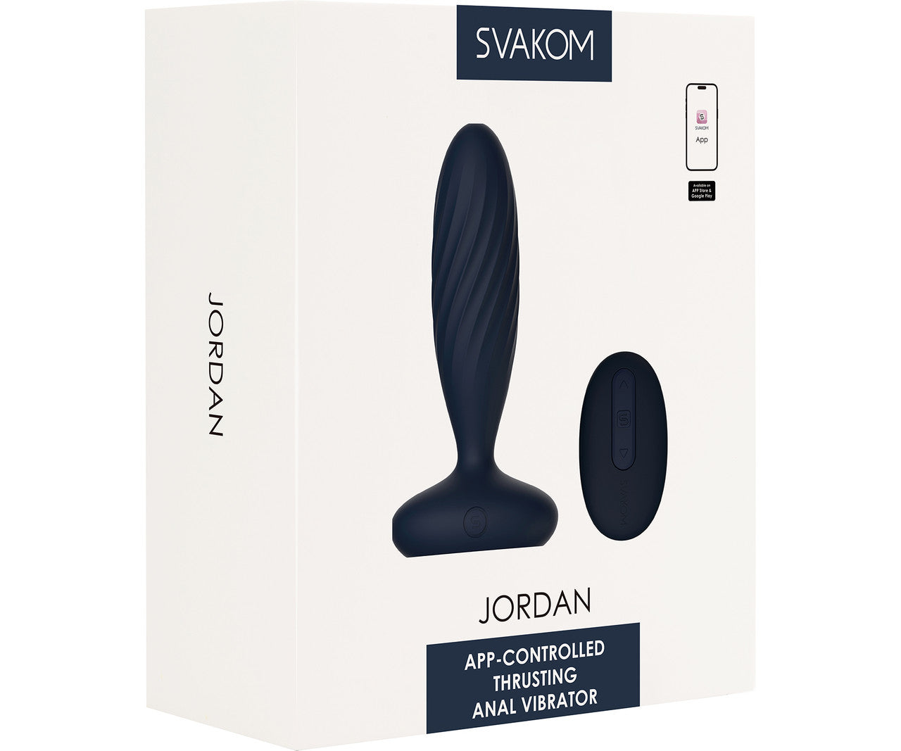 SVAKOM Jordan App Enabled Silicone Thrusting & Vibrating Anal Plug With Remote - Navy Blue