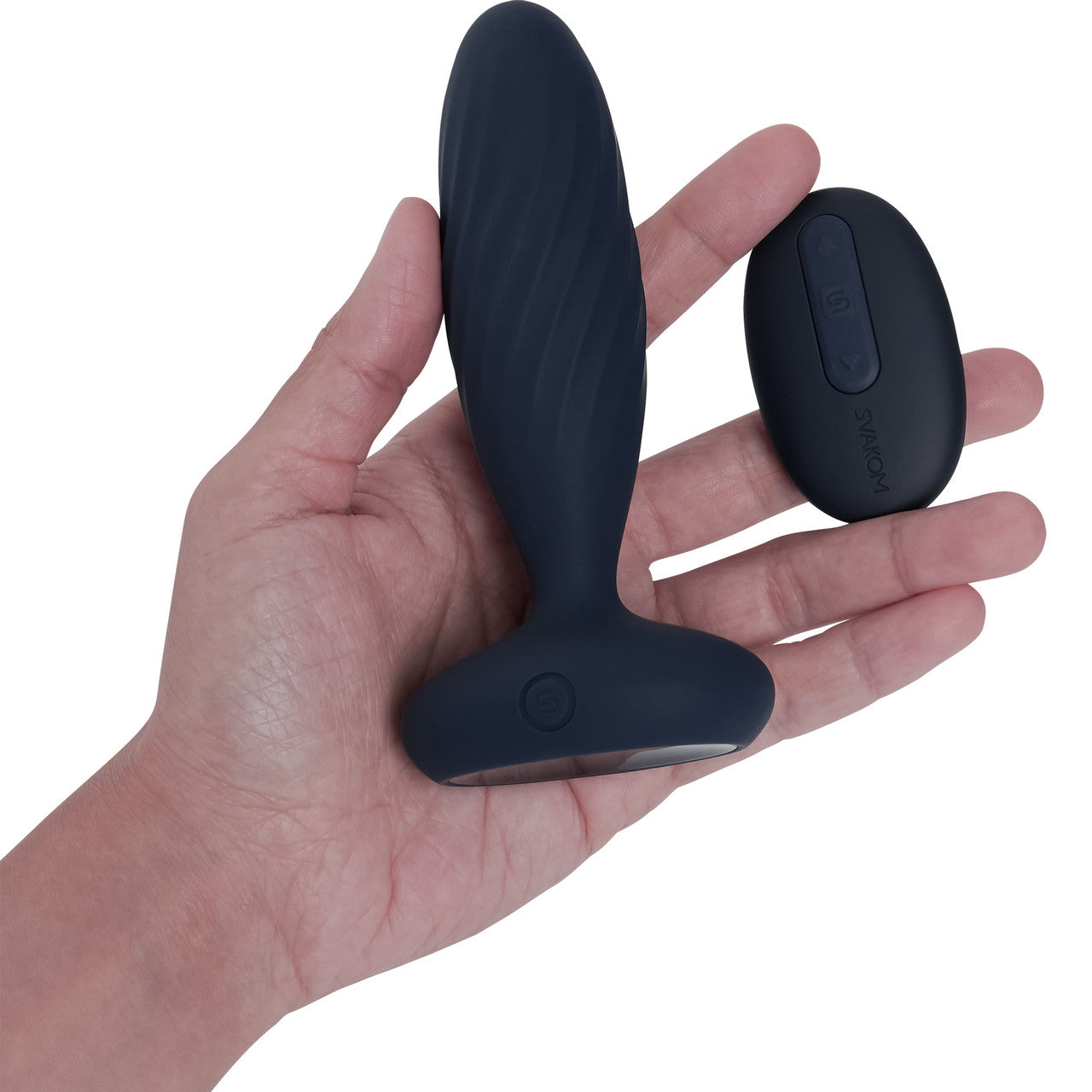 SVAKOM Jordan App Enabled Silicone Thrusting & Vibrating Anal Plug With Remote - Navy Blue