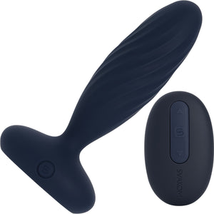 SVAKOM Jordan App Enabled Silicone Thrusting & Vibrating Anal Plug With Remote - Navy Blue