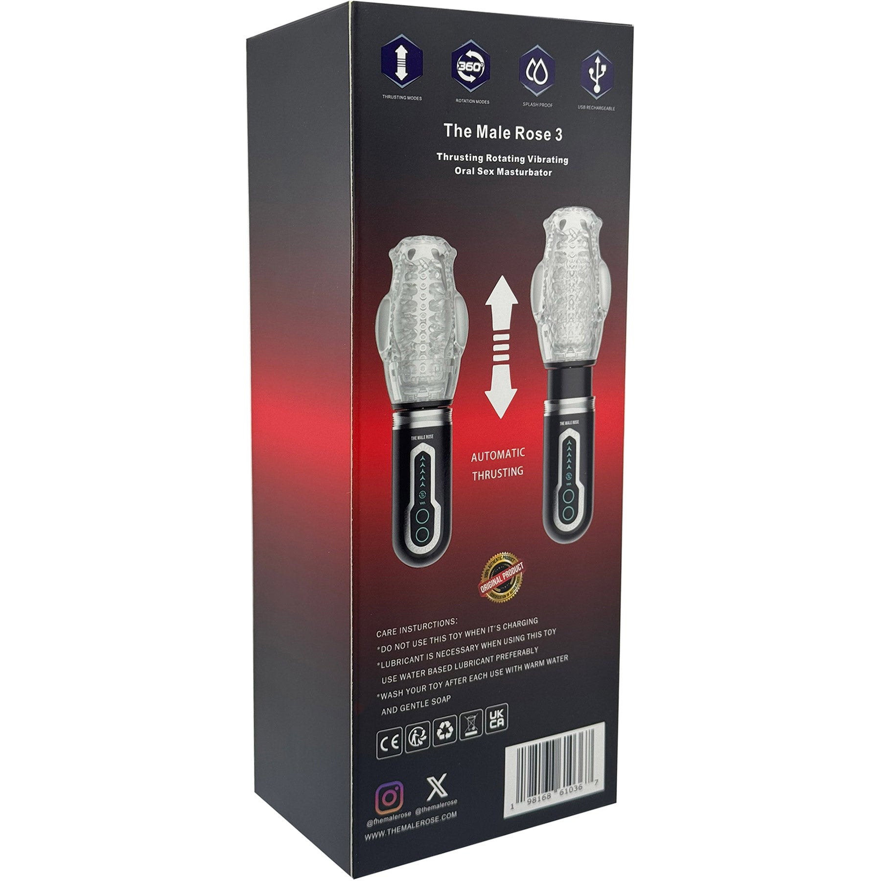 The Male Rose 3 Thrusting Rotating Vibrating Oral Sex Penis Masturbator