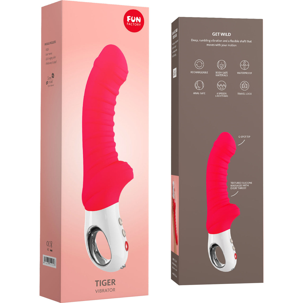 Fun Factory TIGER Silicone Waterproof Rechargeable G-Spot Vibrator - India Red