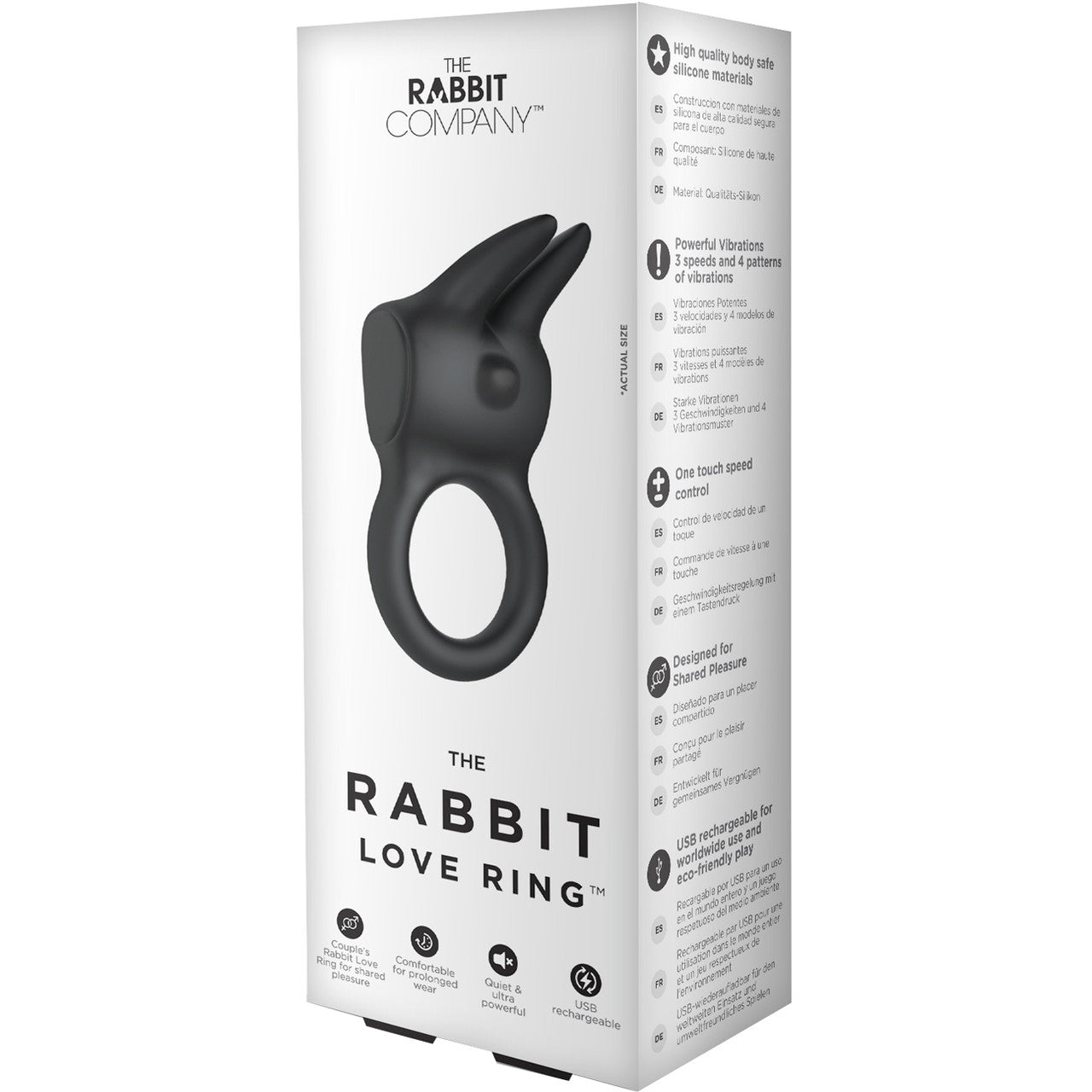 Rabbit Love Ring Silicone Rechargeable Vibrating Cock Ring By The Rabbit Company - Black