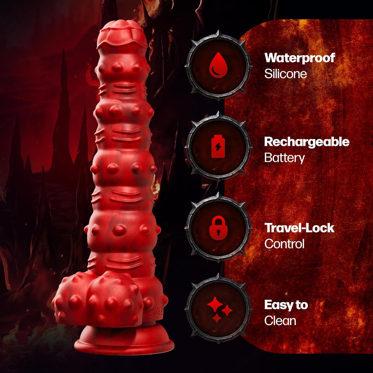 Rengol Studded Demon Thrusting Vibrating Dildo With Remote By Tentra