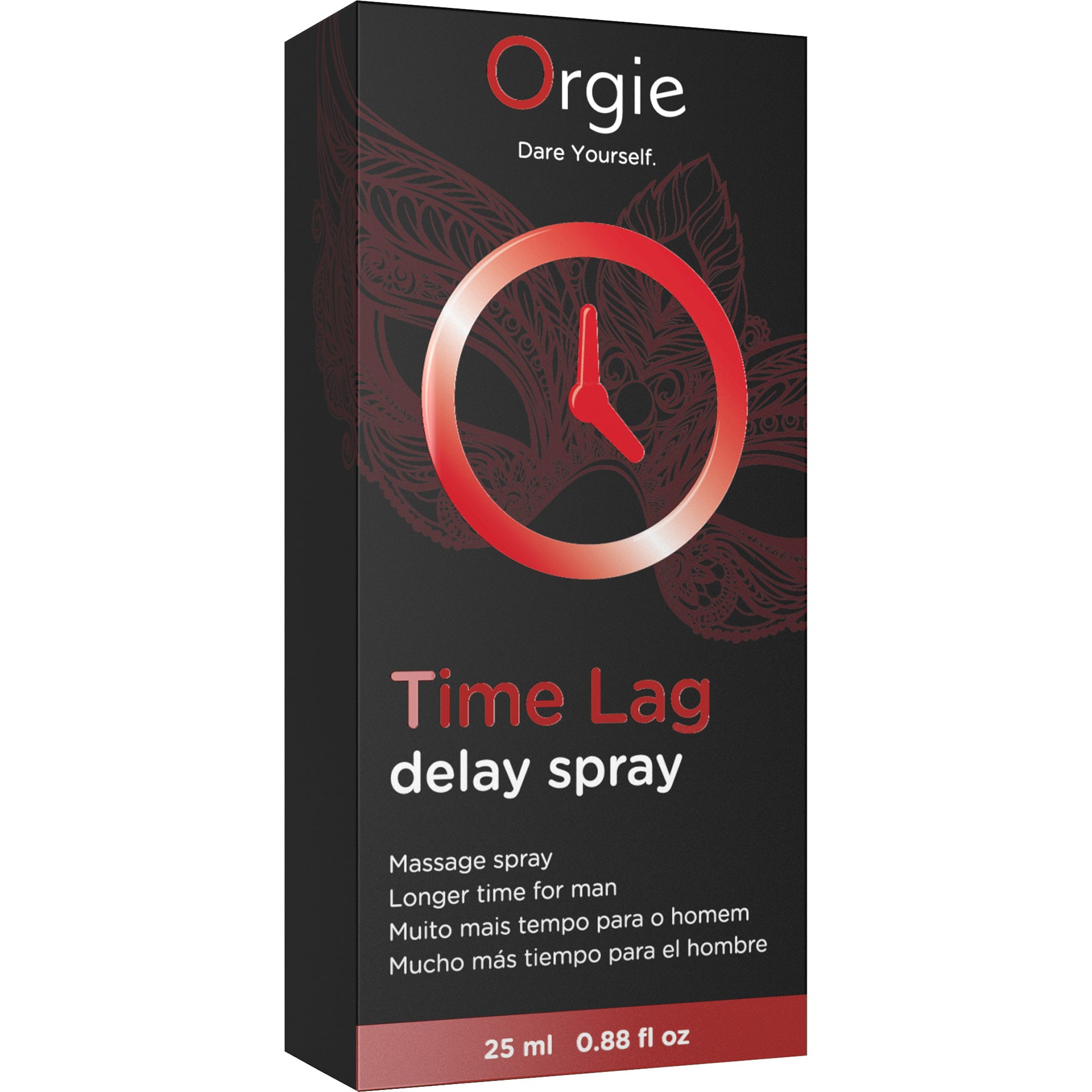 Box of Orgie Time Lag delay spray on a white background