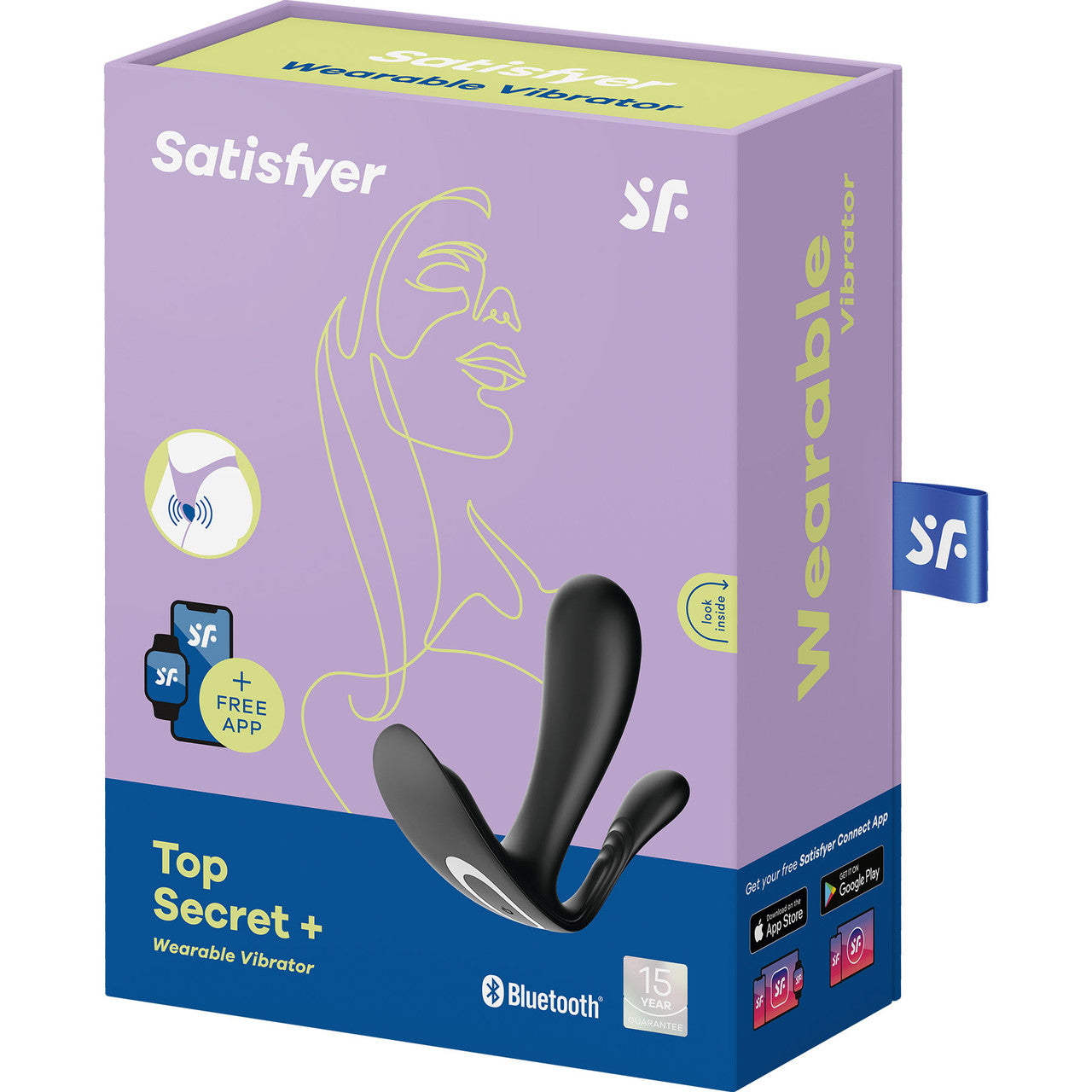 Satisfyer Top Secret+ Rechargeable Wearable App Enabled 12-Function Triple Stimulation Vibrator - Black