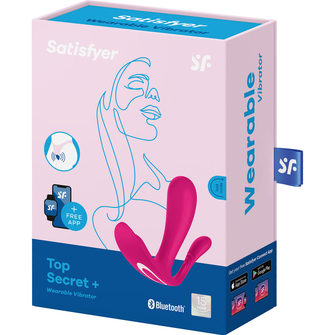 Satisfyer Top Secret+ Rechargeable Wearable App Enabled 12-Function Triple Stimulation Vibrator - Pink