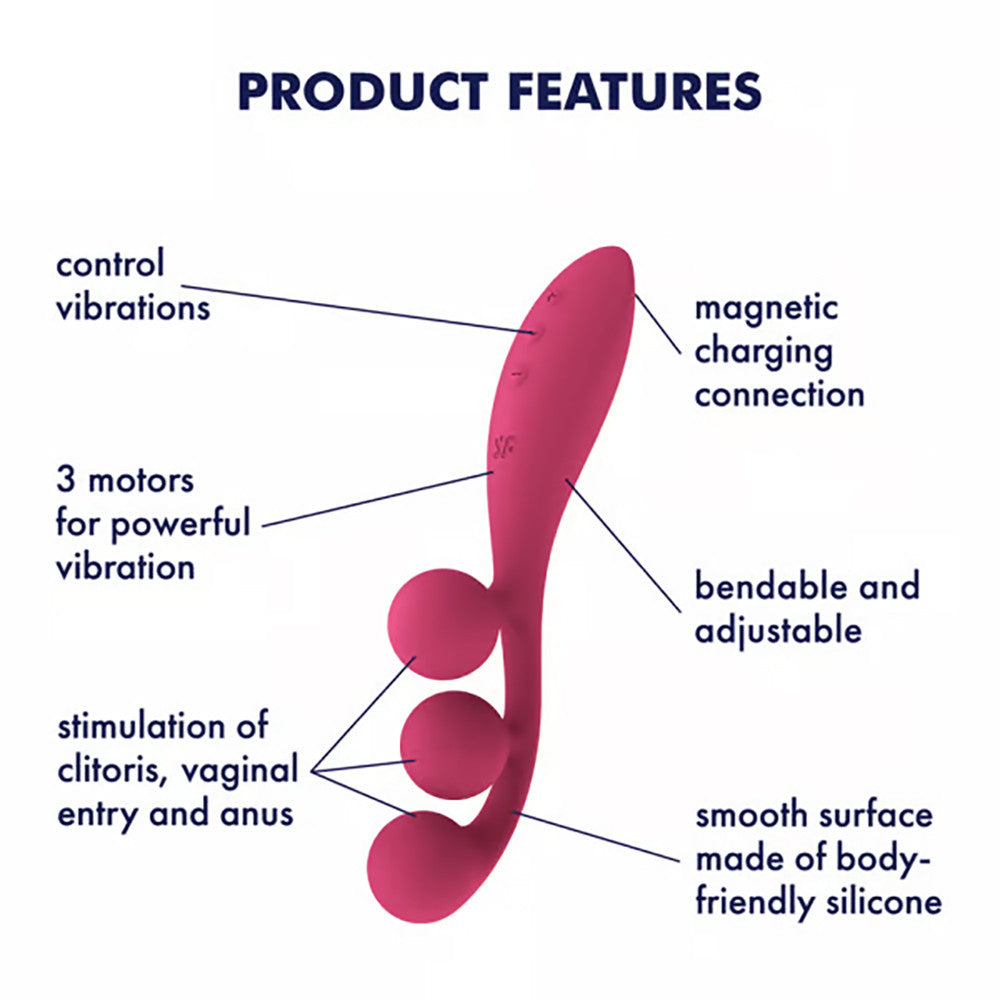 Satisfyer Tri Ball 1 Rechargeable Waterproof Silicone Bendable Triple Stimulation Vibrator - Red