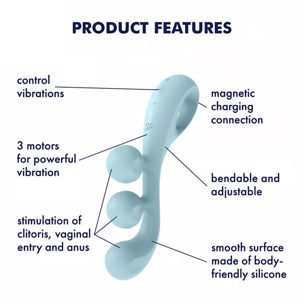 Satisfyer Tri Ball 2 Rechargeable Waterproof Silicone Bendable Triple Stimulation Vibrator - Blue