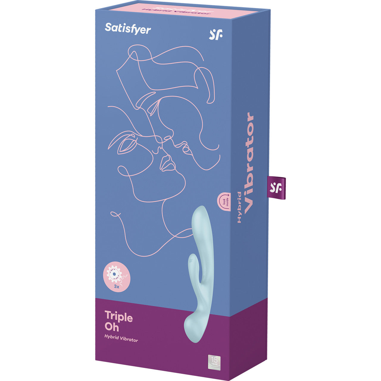 Satisfyer Triple Oh Silicone Combination Dual Stimulation & Wand Style Vibrator - Light Blue