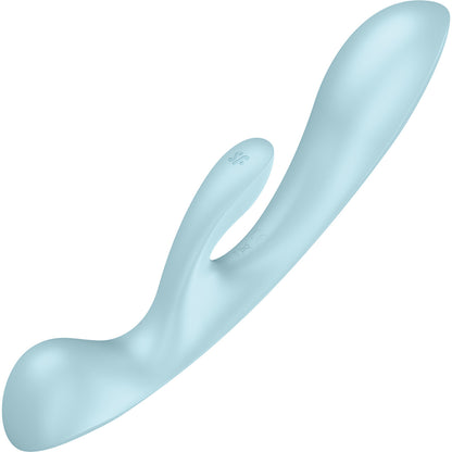 Satisfyer Triple Oh Silicone Combination Dual Stimulation & Wand Style Vibrator - Light Blue