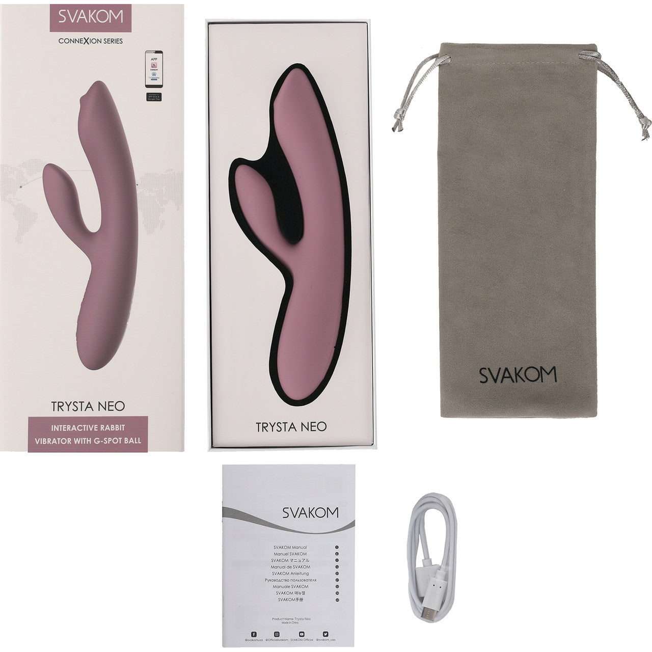 SVAKOM TRYSTA NEO Rechargeable Interactive Silicone Rabbit Vibrator With G-Spot Ball - Romantic Rose