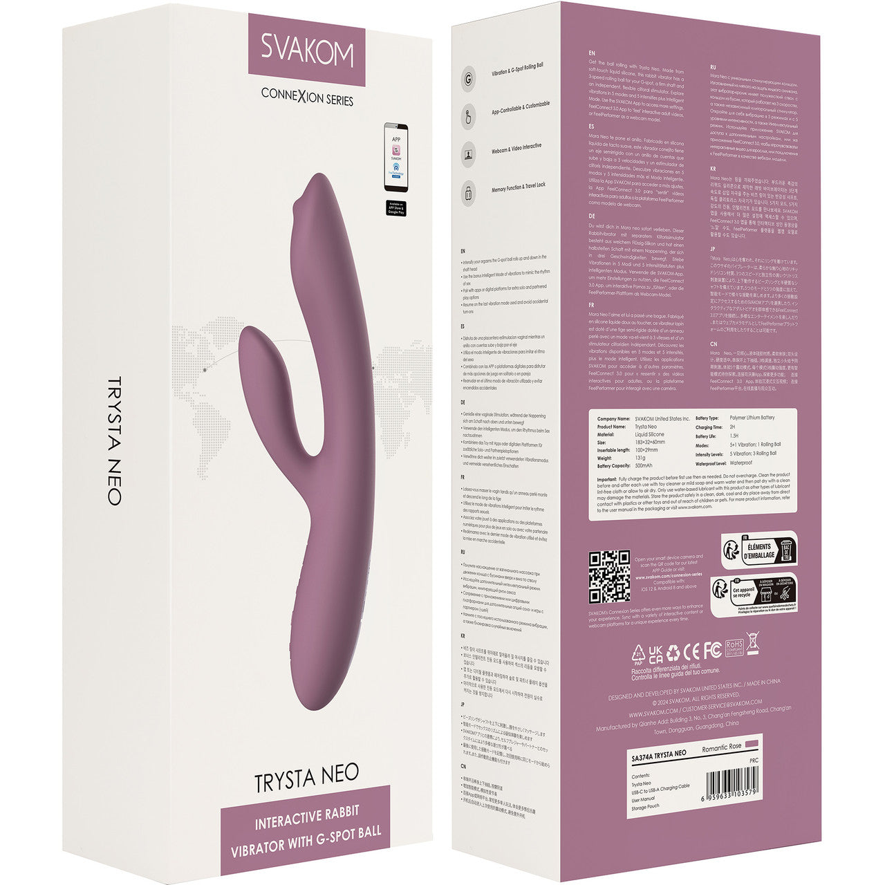 SVAKOM TRYSTA NEO Rechargeable Interactive Silicone Rabbit Vibrator With G-Spot Ball - Romantic Rose