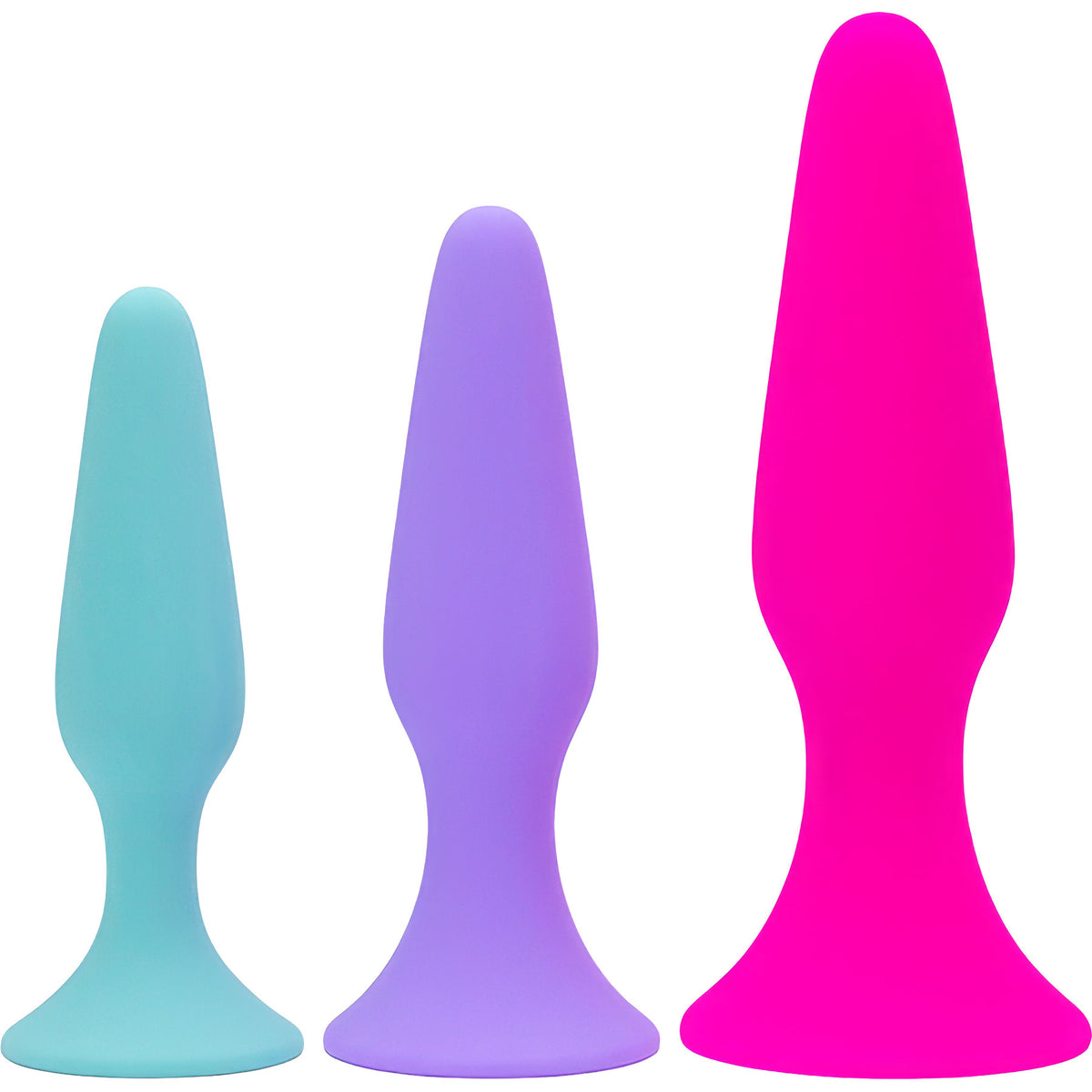 Rock Candy Toys 3-piece silicone anal trainer kit showing small, medium, and large graduated plugs.