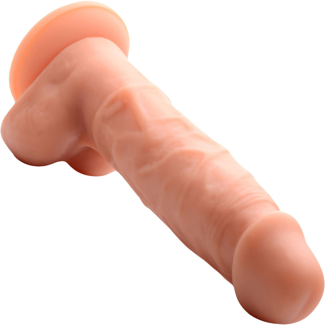 Strap U Power Pecker 7" Silicone Suction Cup Dildo With Balls - Vanilla