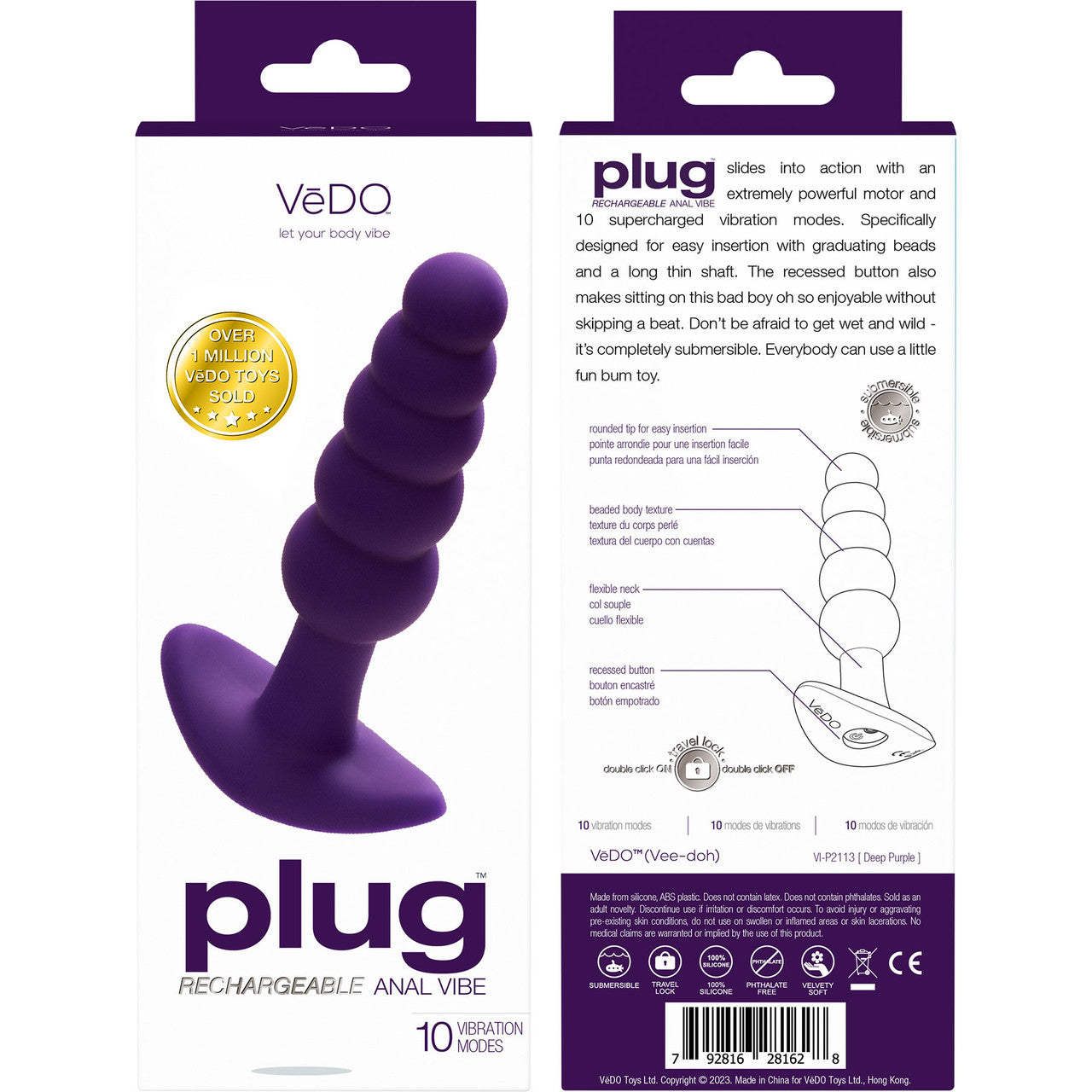 Plug Silicone Rechargeable Waterproof Anal Plug By VeDO - Deep Purple