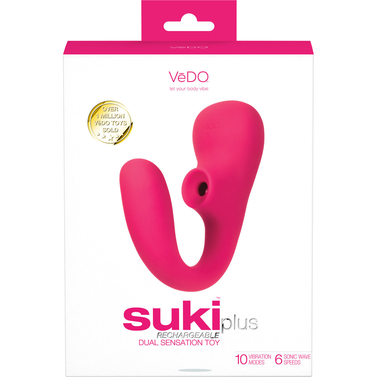 SUKI Plus Rechargeable Silicone Dual Stimulation Vibrator With Clitoral Pulsator By VeDO - Foxy Pink