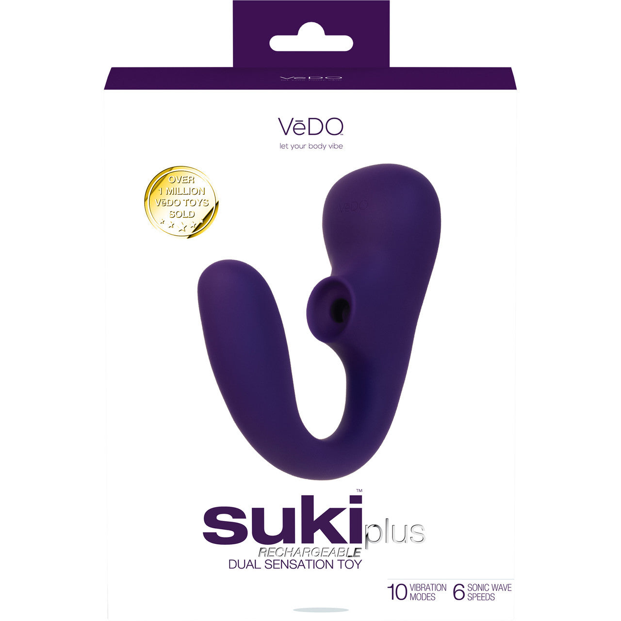 SUKI Plus Rechargeable Silicone Dual Stimulation Vibrator With Clitoral Pulsator By VeDO - Deep Purple