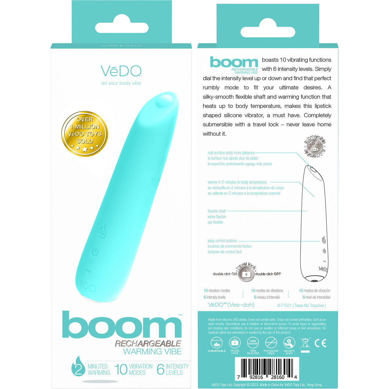 Boom Rechargeable Waterproof Silicone Warming Mini Vibrator By VeDO - Tease Me Turquoise