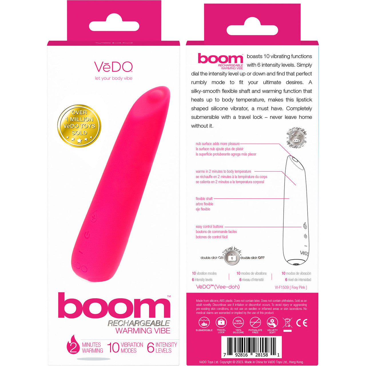 Boom Rechargeable Waterproof Silicone Warming Mini Vibrator By VeDO - Foxy Pink