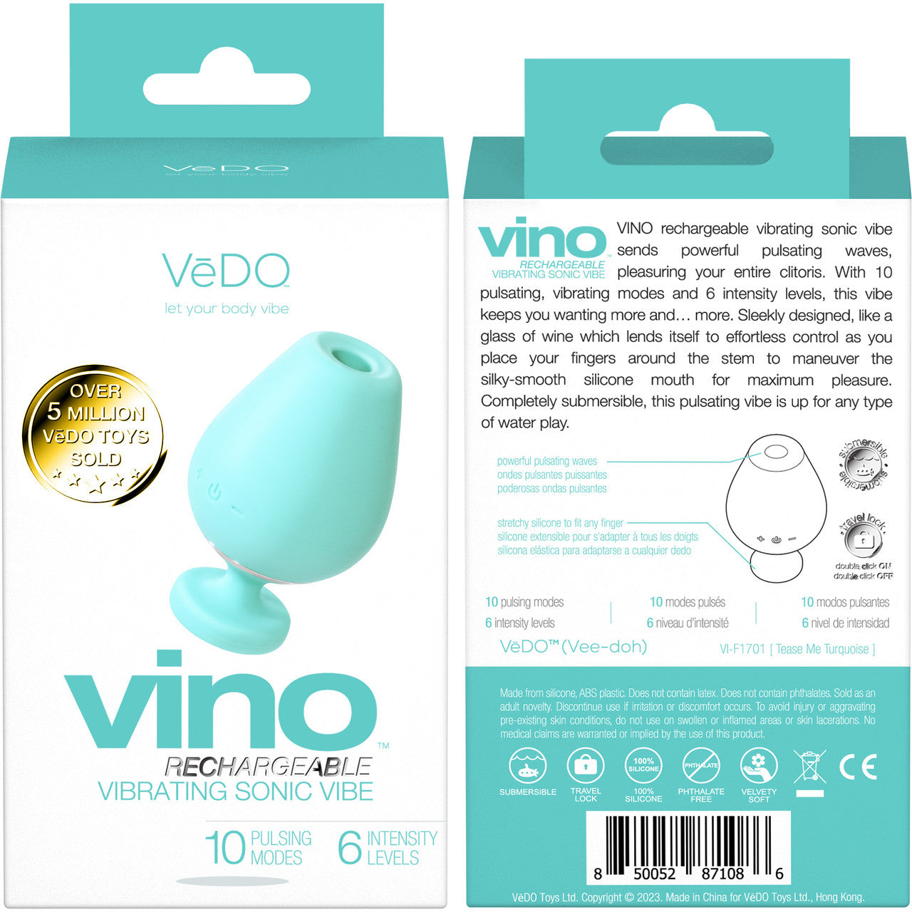 VINO Rechargeable Silicone Vibrating Sonic Clitoral Pulsator By VeDO - Tease Me Turquoise