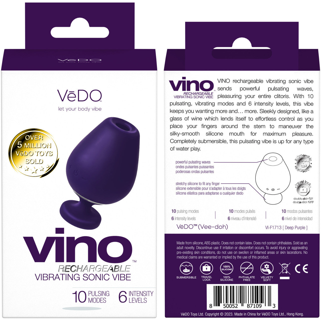 VINO Rechargeable Silicone Vibrating Sonic Clitoral Pulsator By VeDO - Deep Purple