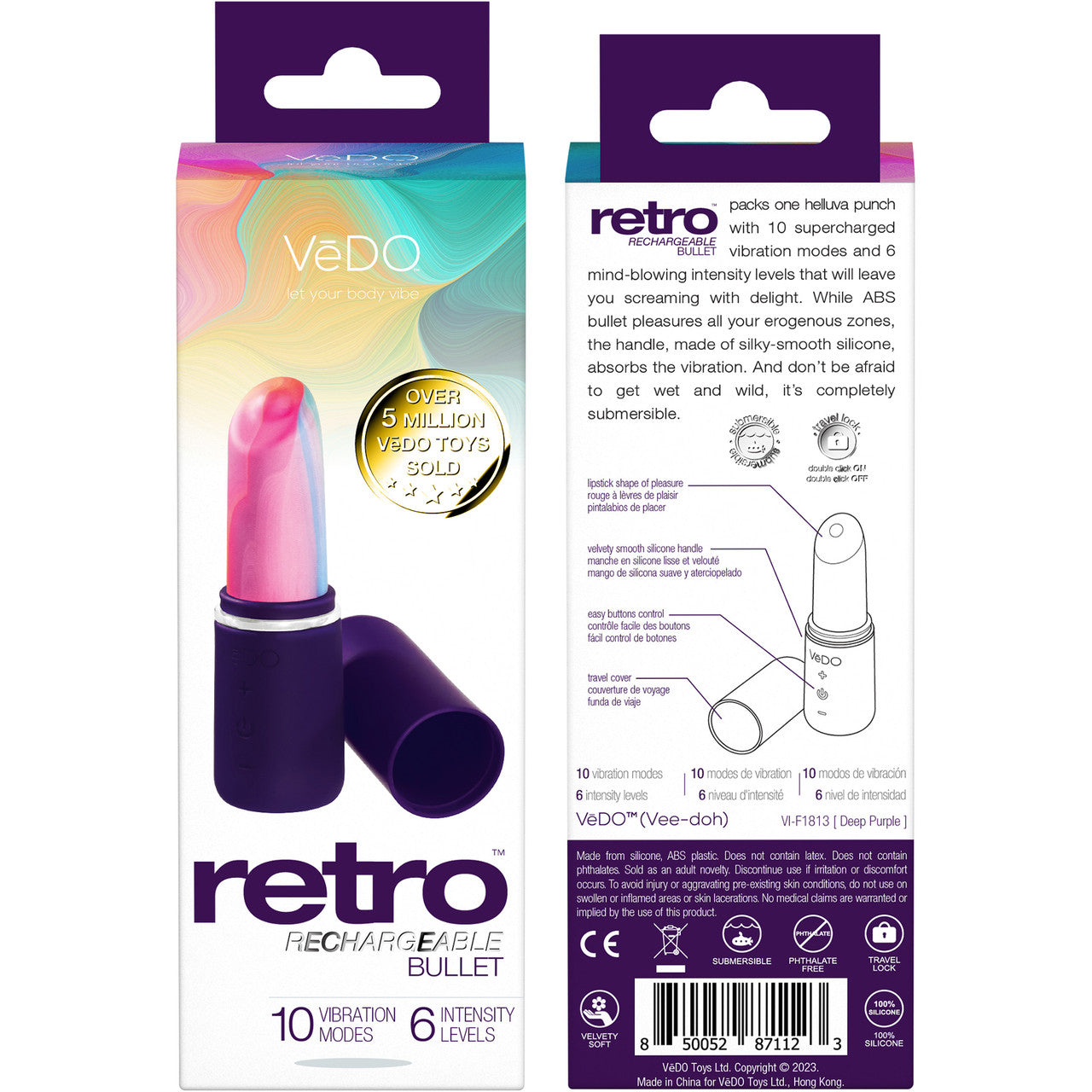 Retro Lipstick Rechargeable Waterproof Silicone Bullet Vibrator By VeDO - Deep Purple