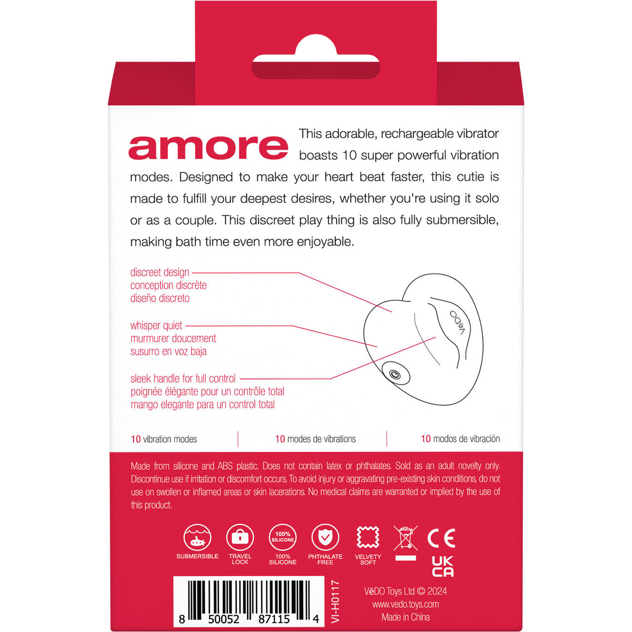 Amore Pleasure Vibe Silicone Heart Shaped Rechargeable Clitoral Stimulator By VeDO - Red