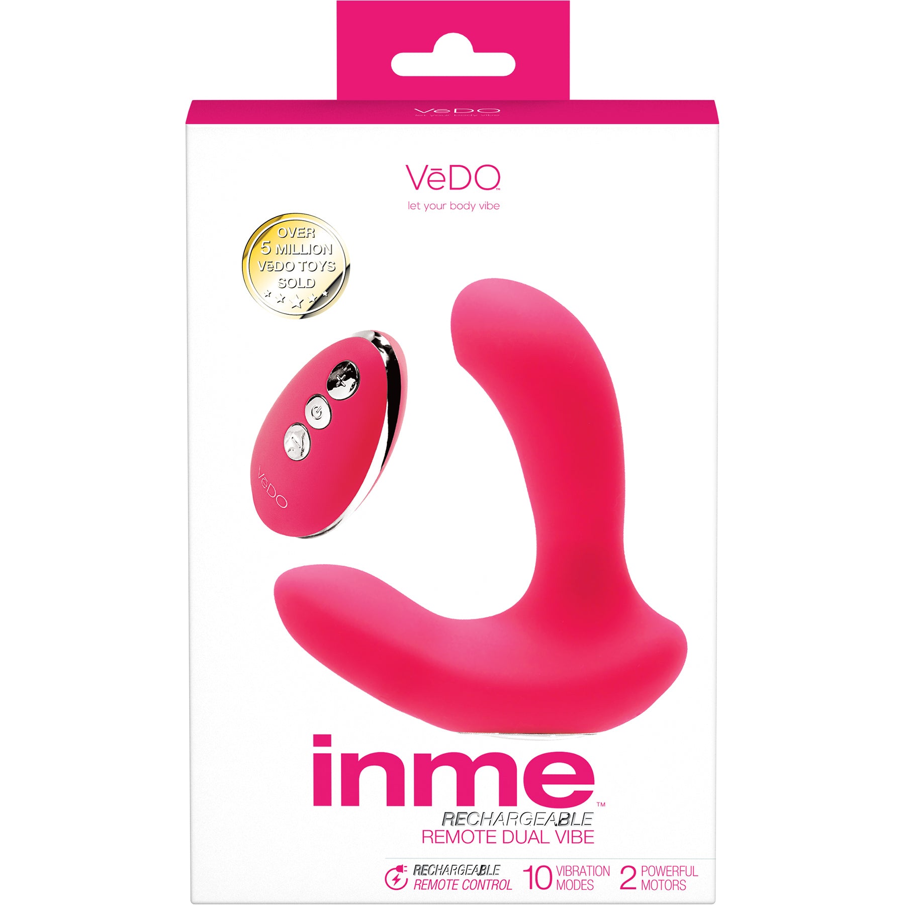 INME Rechargeable Silicone Dual Vibrator With Remote By VeDO - Foxy Pink