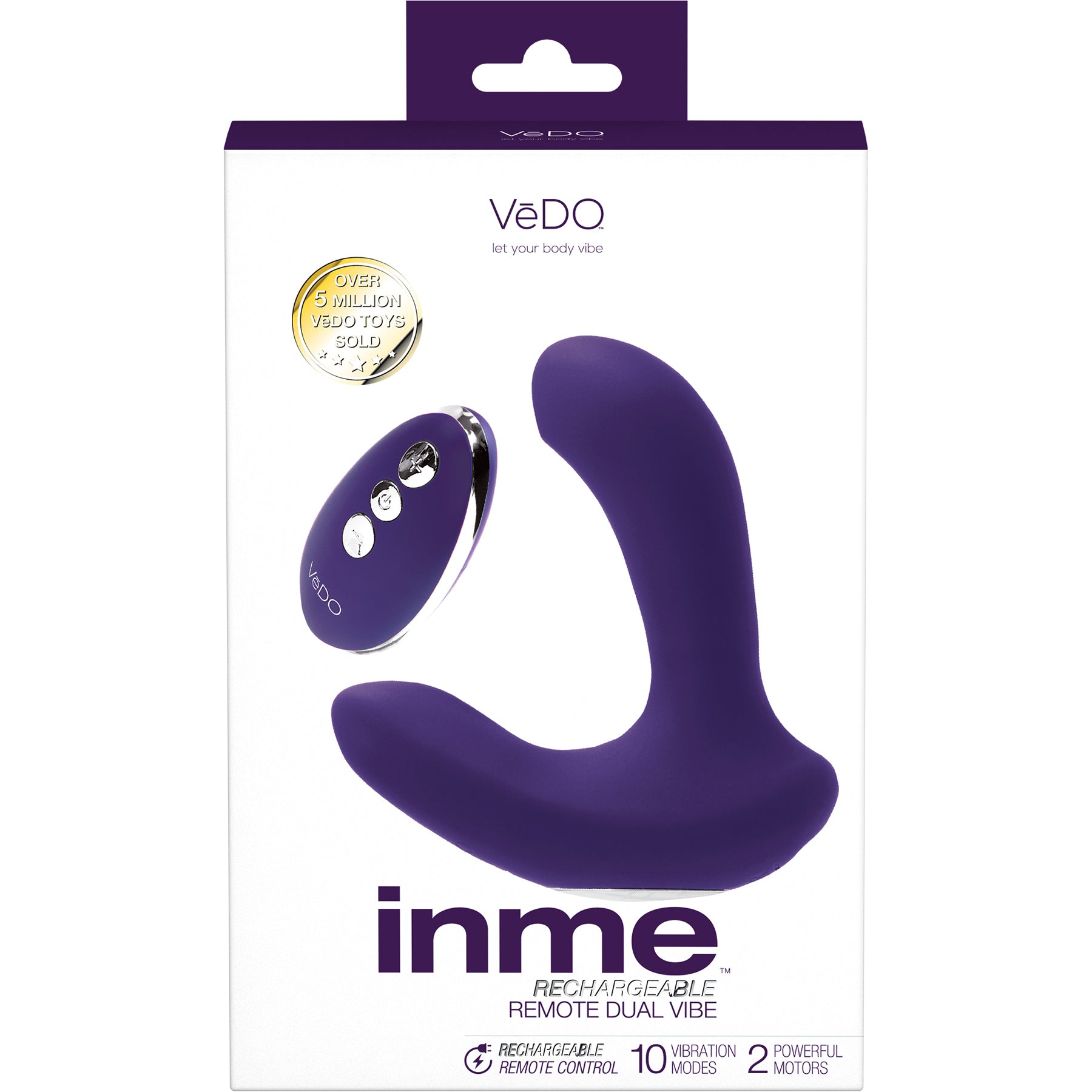 INME Rechargeable Silicone Dual Vibrator With Remote By VeDO - Deep Purple