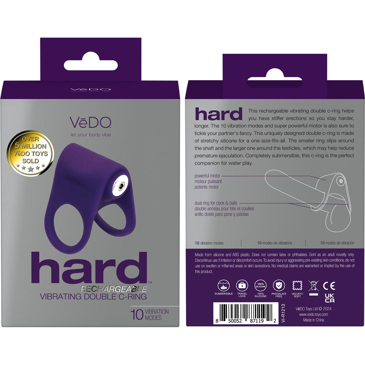 HARD Silicone Vibrating Double C-Ring By VeDO - Purple HARD Silicone Vibrating Double C-Ring By VeDO - Purple