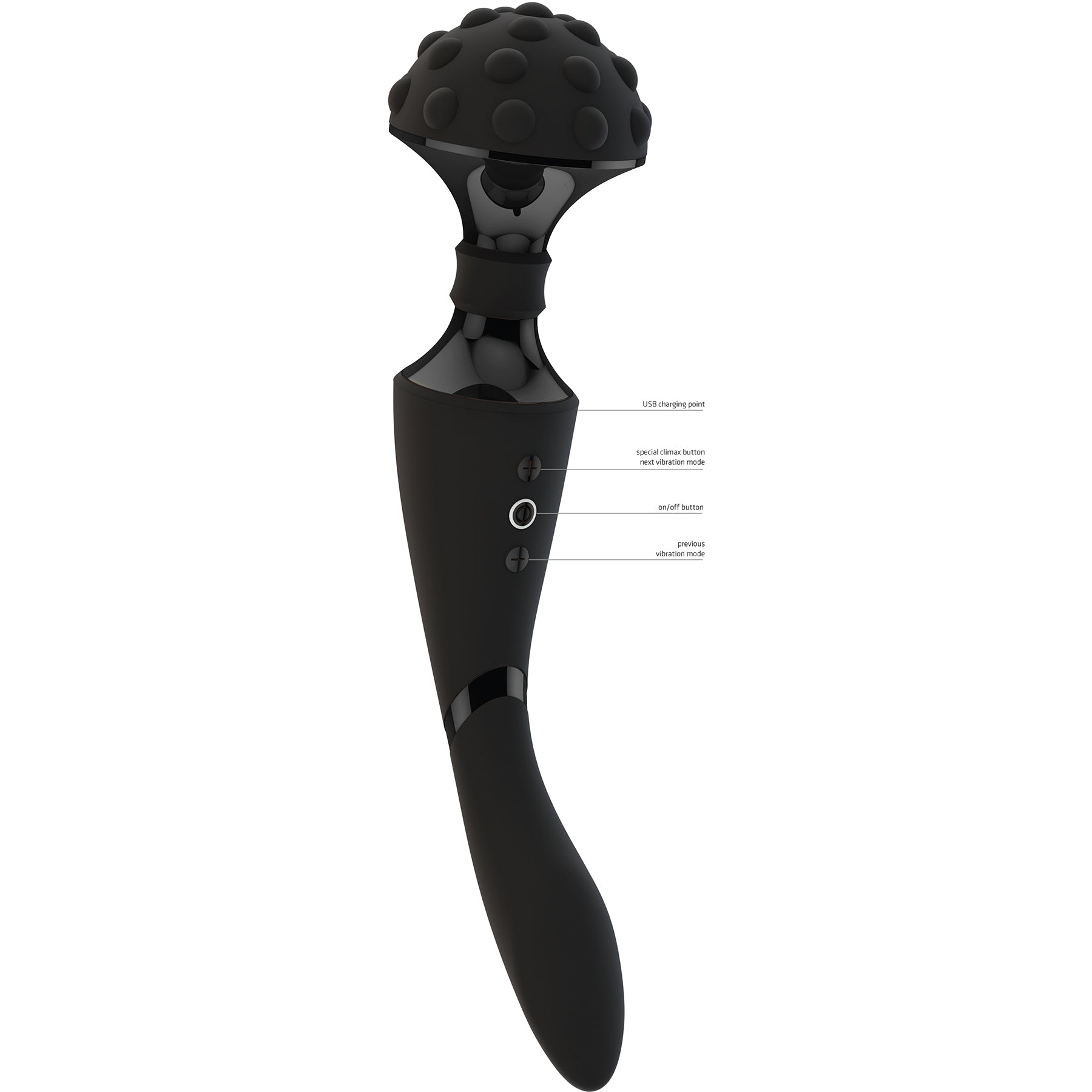 Vive Double Action Rechargeable Silicone Bendable Massaging Wand - Black