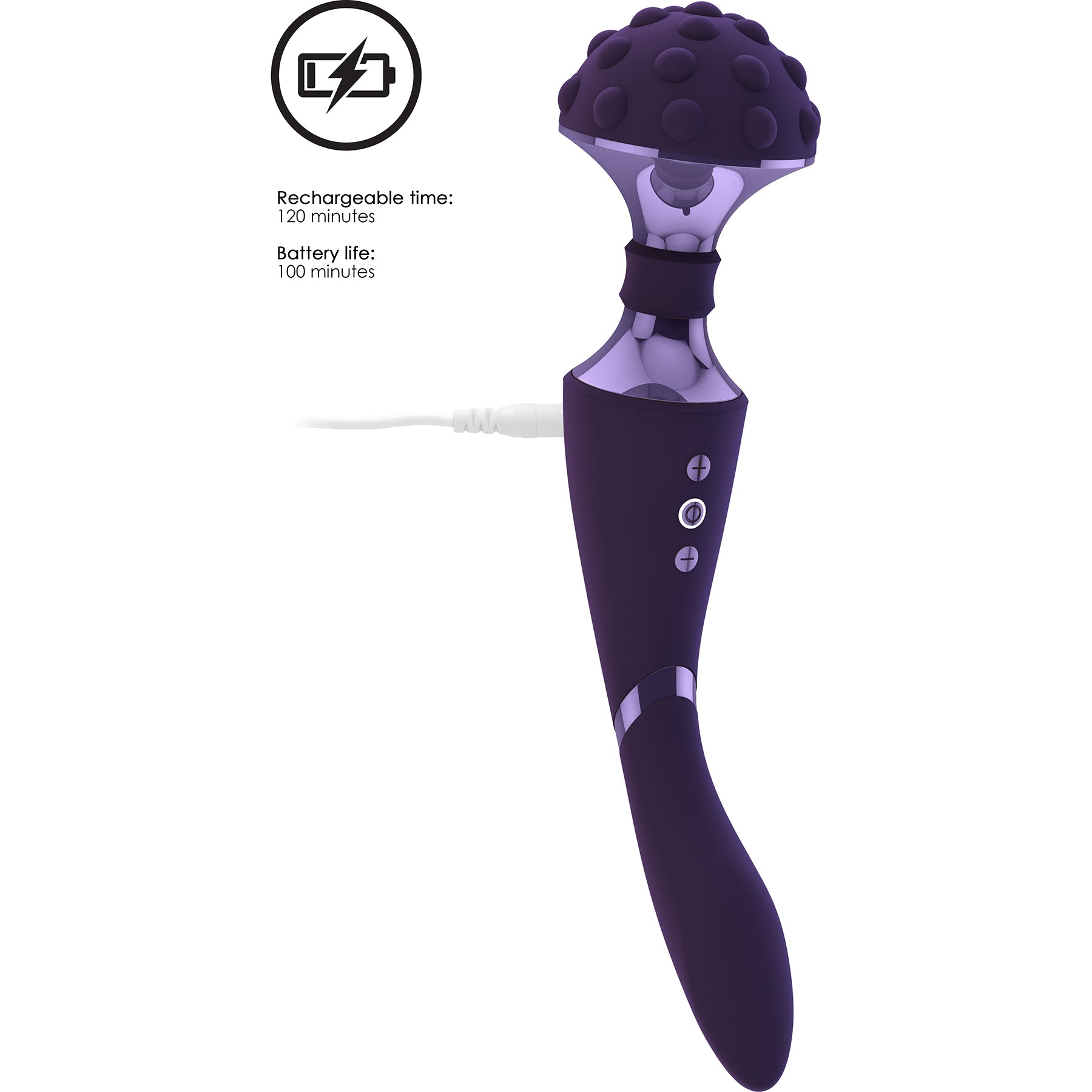 Vive Double Action Rechargeable Silicone Bendable Massaging Wand - Purple