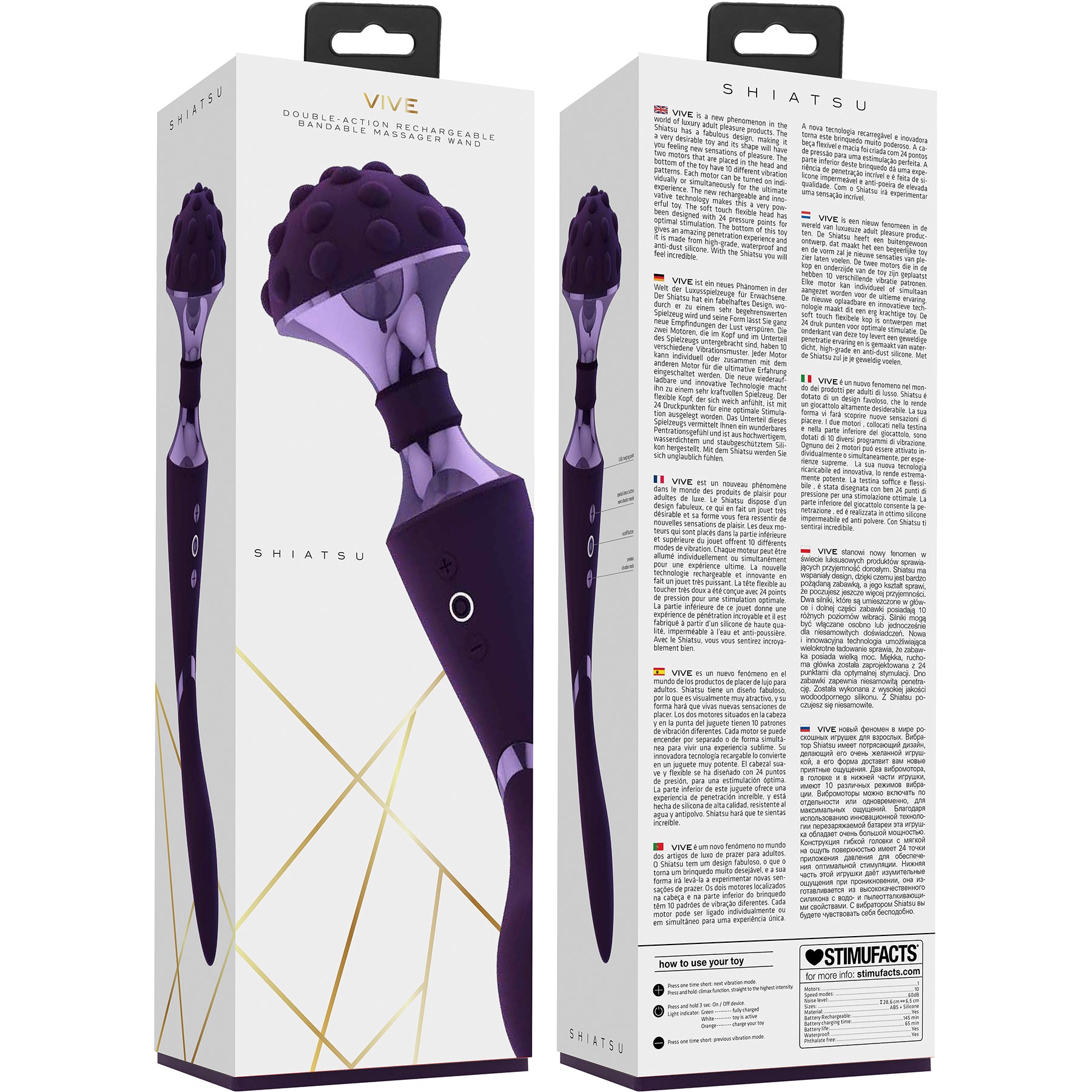 Vive Double Action Rechargeable Silicone Bendable Massaging Wand - Purple