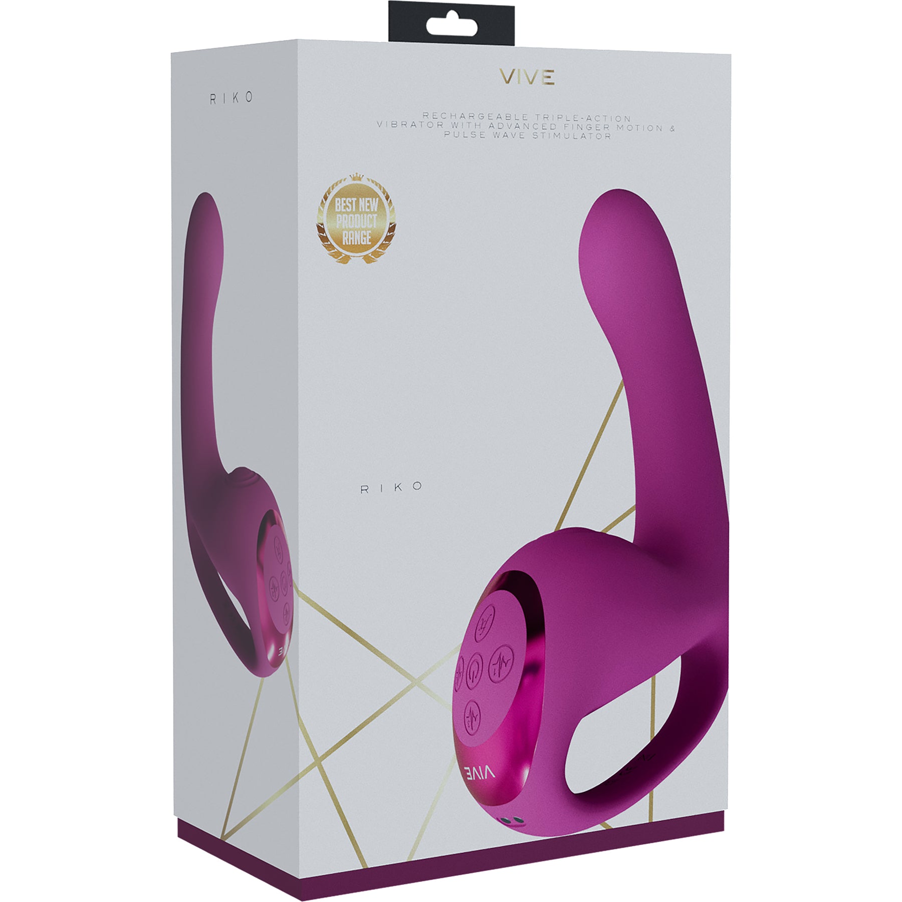 Vive Riko Rechargeable Silicone Triple Thumper Vibrator With Finger Motion - Pink