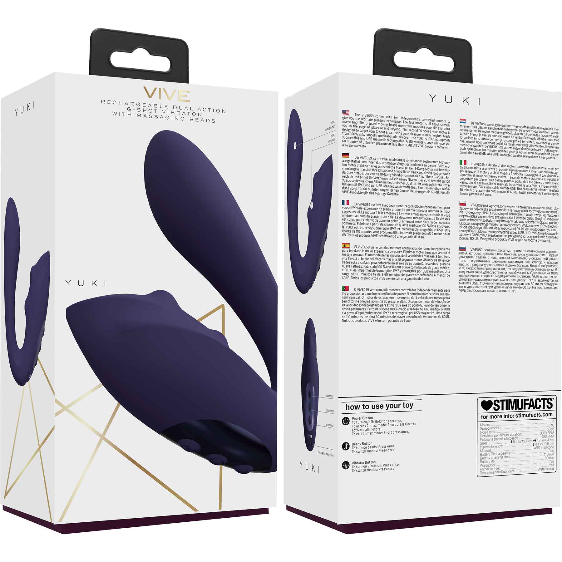 Vive Yuki Rechargeable Dual Motor Dual Stimulation Vibrator With Massaging Beads - Purple