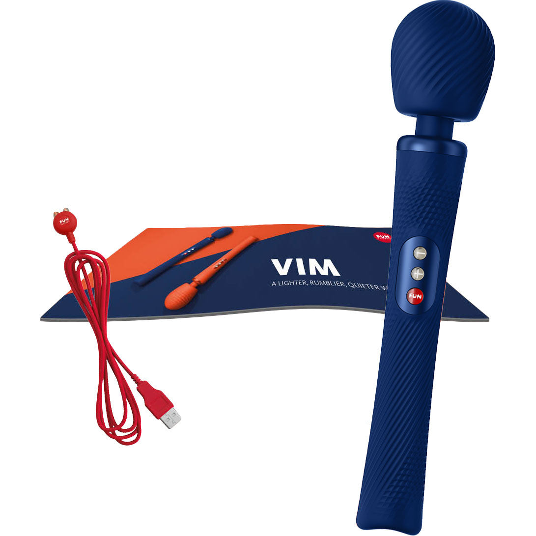 Fun Factory VIM Silicone Rechargeable Vibrating Weighted Rumble Wand - Midnight Blue