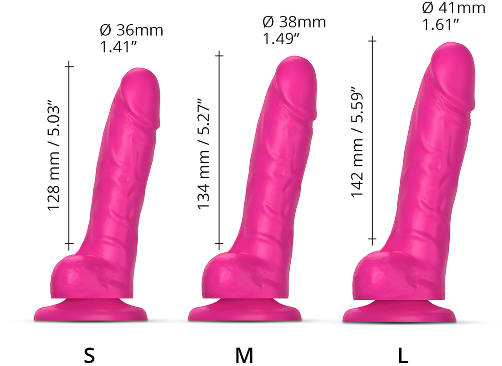 Strap-on-Me Sliding Skin Dual Density Silicone Suction Cup Realistic Dildo - Measurements