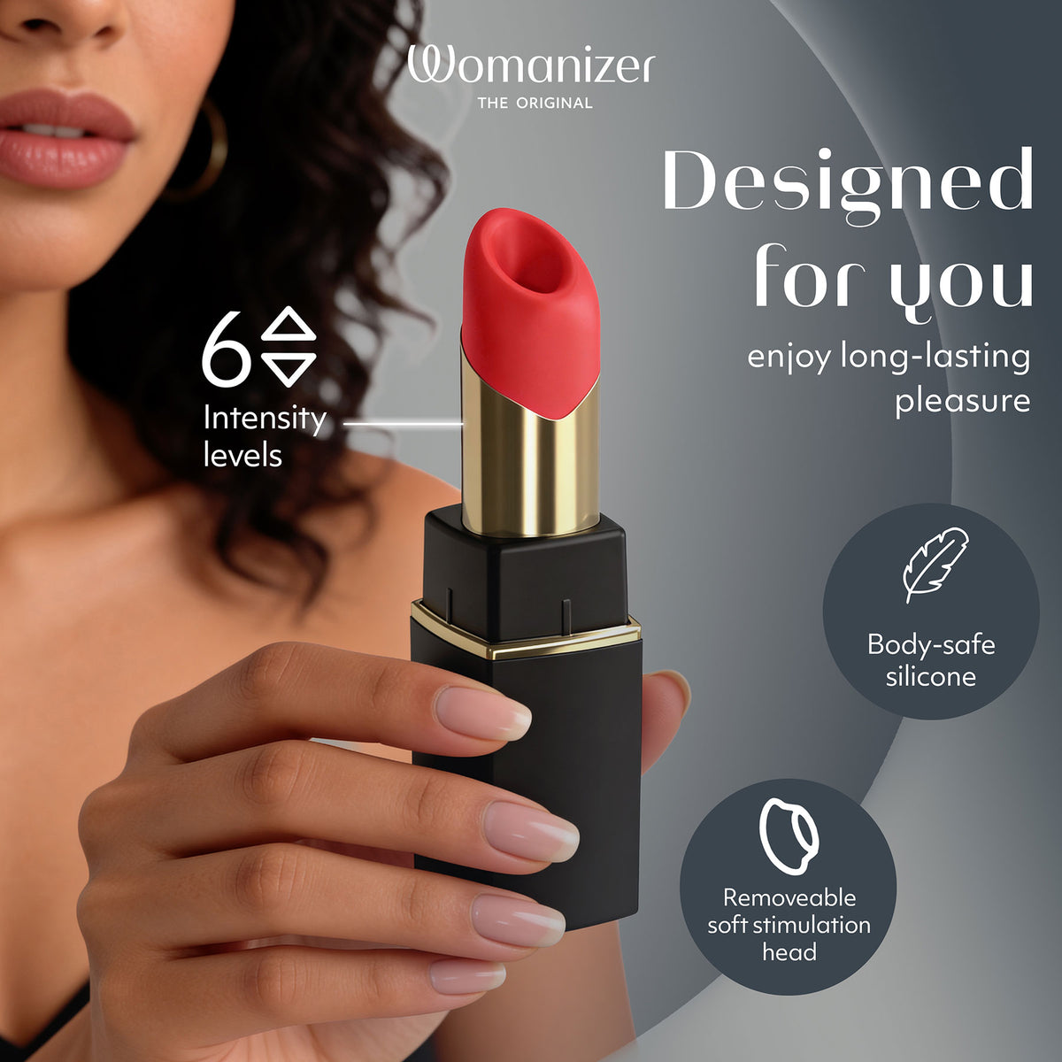Womanizer Beauty Travel-Friendly Lipstick Pleasure Air Clitoral Stimulator - Infographic