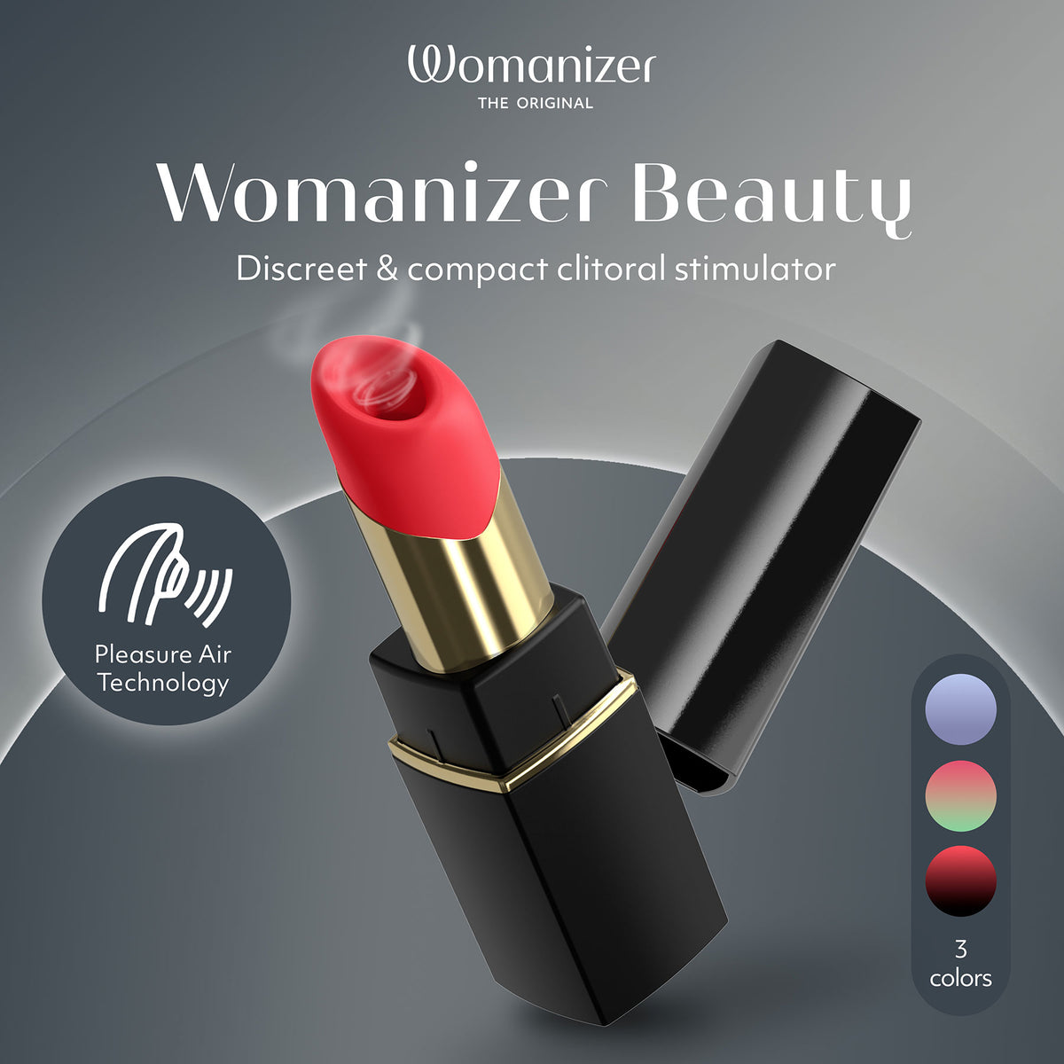Womanizer Beauty Travel-Friendly Lipstick Pleasure Air Clitoral Stimulator - Infographic