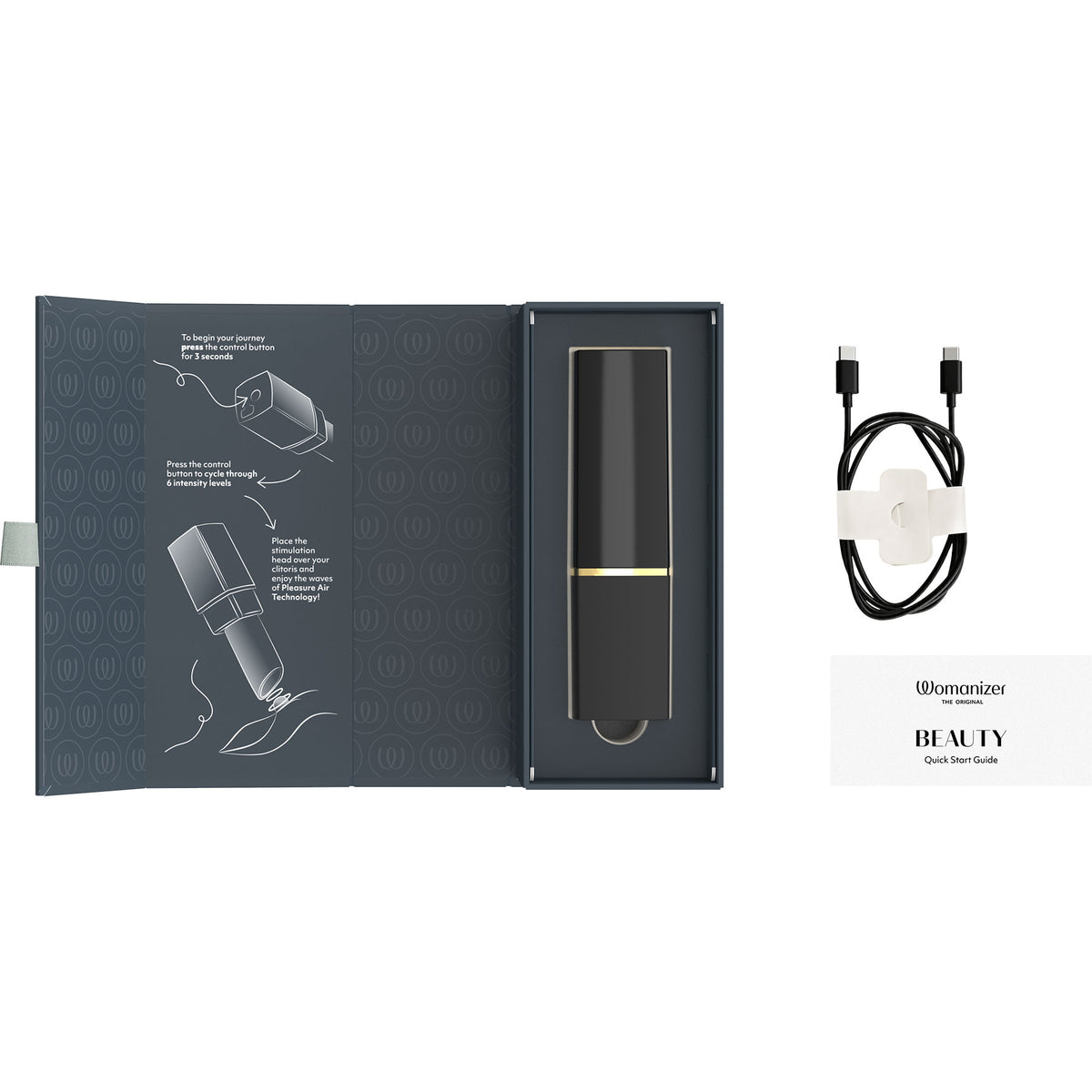 Womanizer Beauty Travel-Friendly Lipstick Pleasure Air Clitoral Stimulator - Black