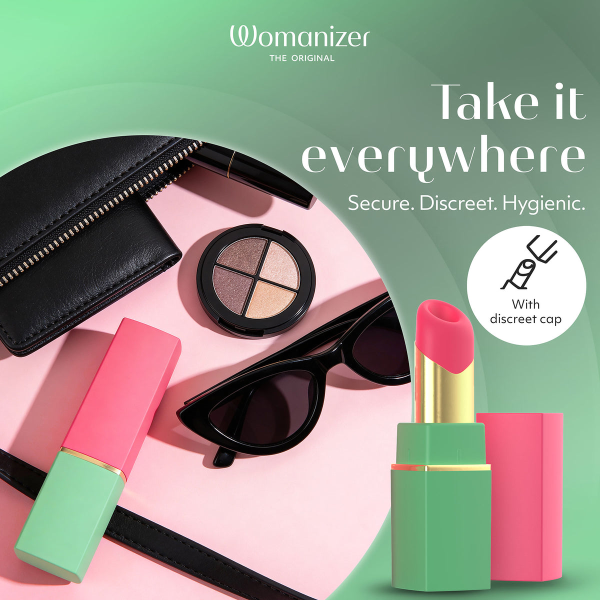 Womanizer Beauty Travel-Friendly Lipstick Pleasure Air Clitoral Stimulator - Infographic